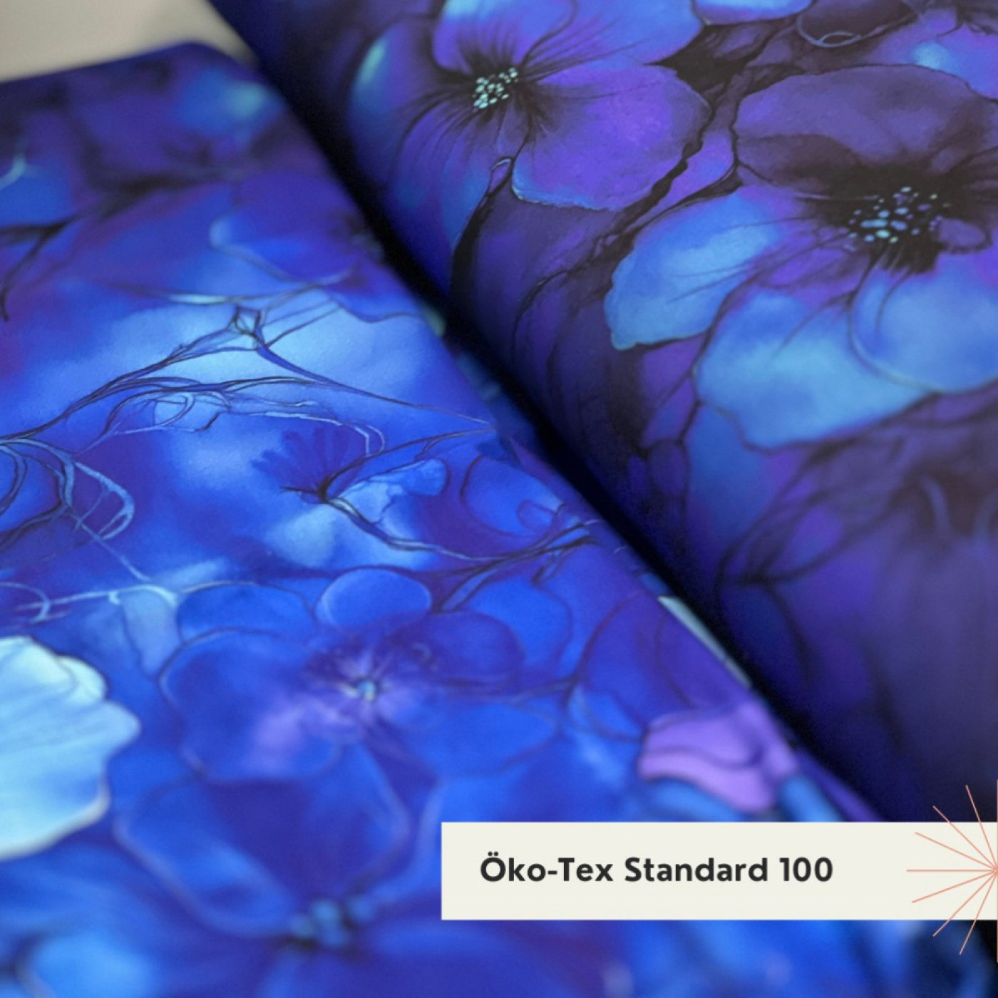 Reststück 250 cm, Bio Viskosejersey mit Überbreite (Stoffbreite ca. 170 cm): Eigenproduktion Blossom  (Bordüre) von Graustufen-Stoffe